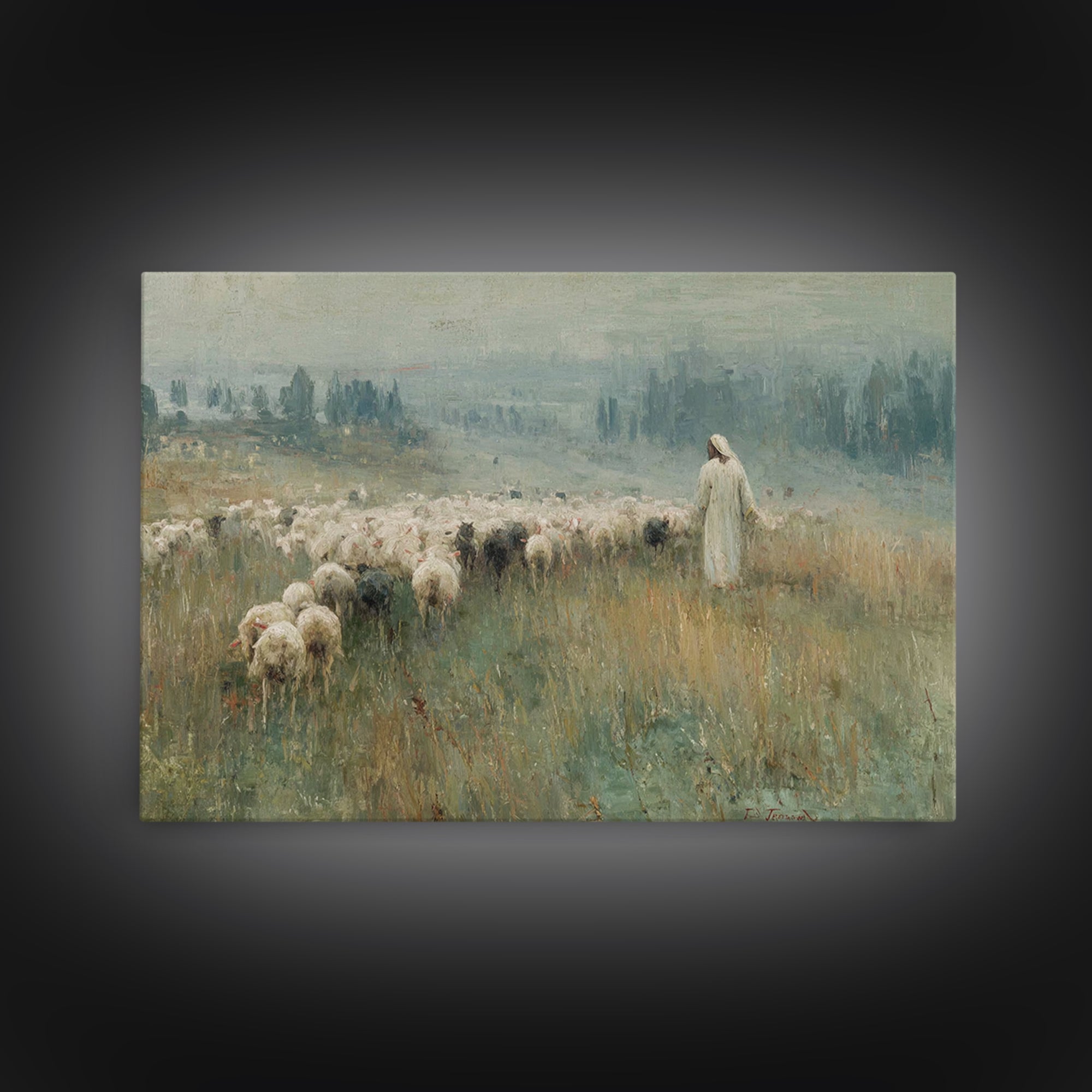 Shepherds Of Dawn – Framed Canvas Print – Christian Wall Art – Jesus Painting – Christian Art Canvas – Christmas Art