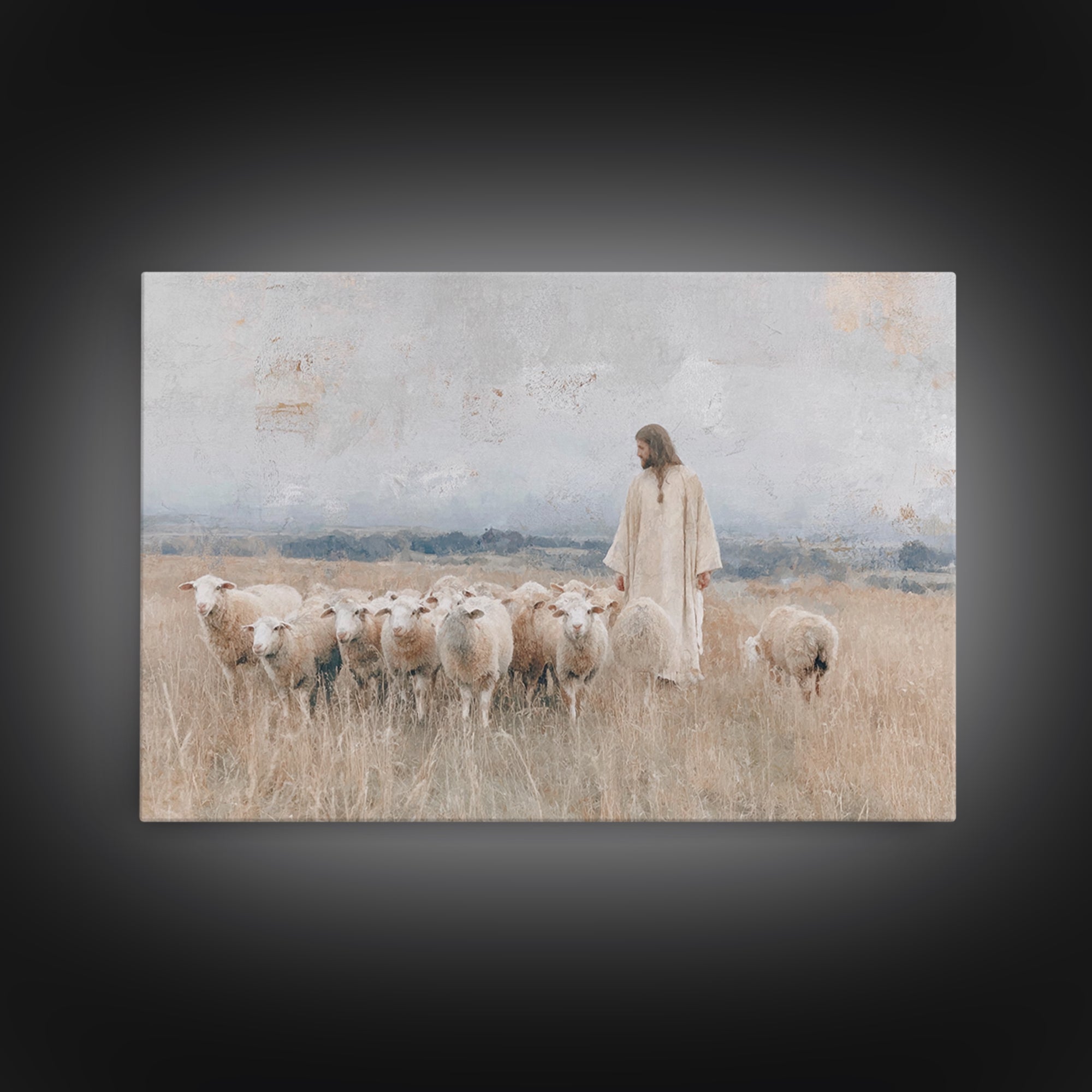 Gentle Shepherd Light | Framed Canvas Print | Christian Art Canvas | Jesus Painting | Christian Wall Art | Christmas Art