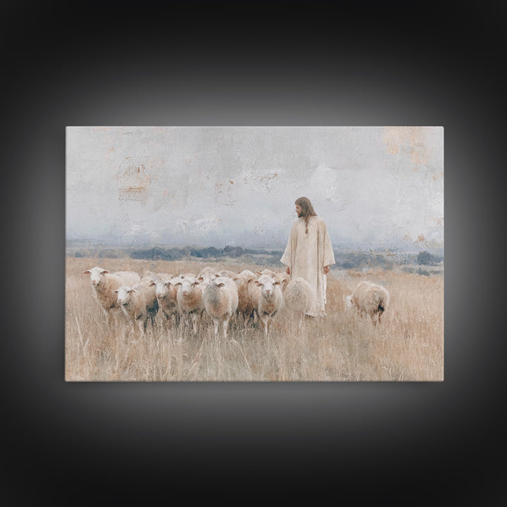 Gentle Shepherd Light | Framed Canvas Print | Christian Art Canvas | Jesus Painting | Christian Wall Art | Christmas Art
