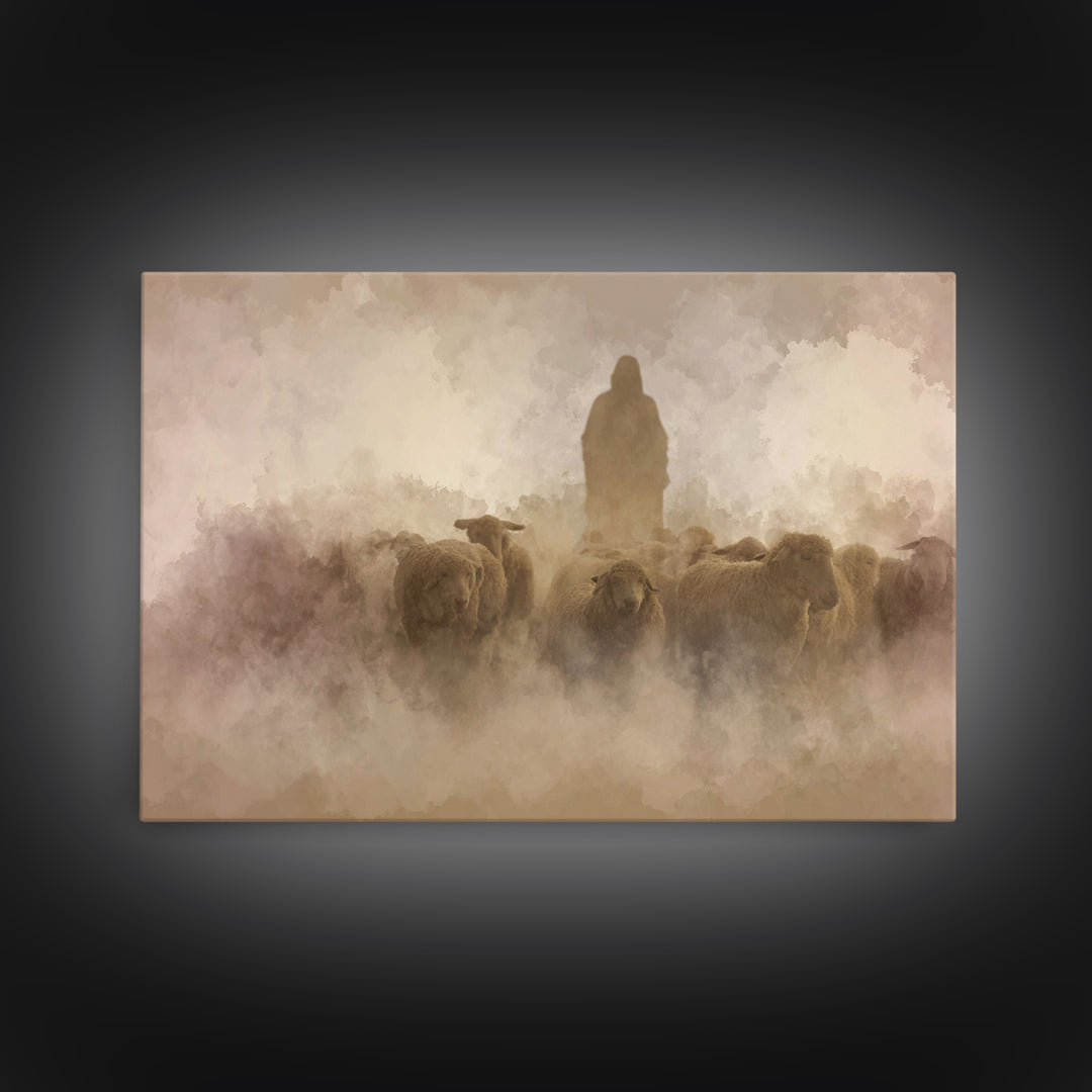 Silent Shepherd Path – Framed Canvas Print – Christian Art Canvas – Christian Wall Art – Jesus Painting – Christian Christmas