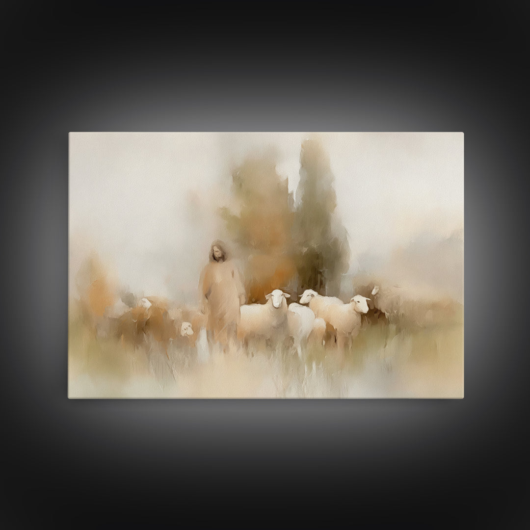 Shepherd’s Embrace – Framed Canvas Print – Christian Art Canvas – Christian Wall Art – Jesus Painting – Christmas Art