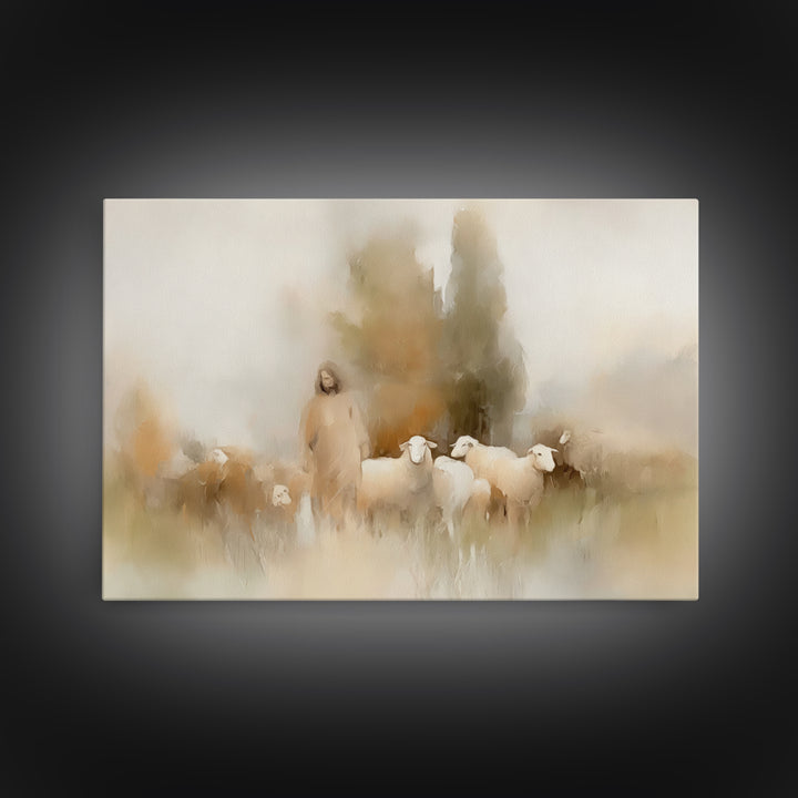 Shepherd’s Embrace – Framed Canvas Print – Christian Art Canvas – Christian Wall Art – Jesus Painting – Christmas Art