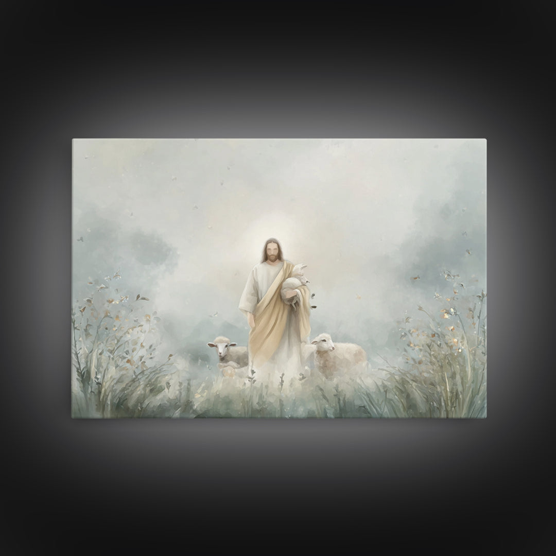 Autumn Shepherd Stillness | Framed Canvas Print | Christian Wall Art | Christian Art Canvas | Jesus Painting | Christmas Art