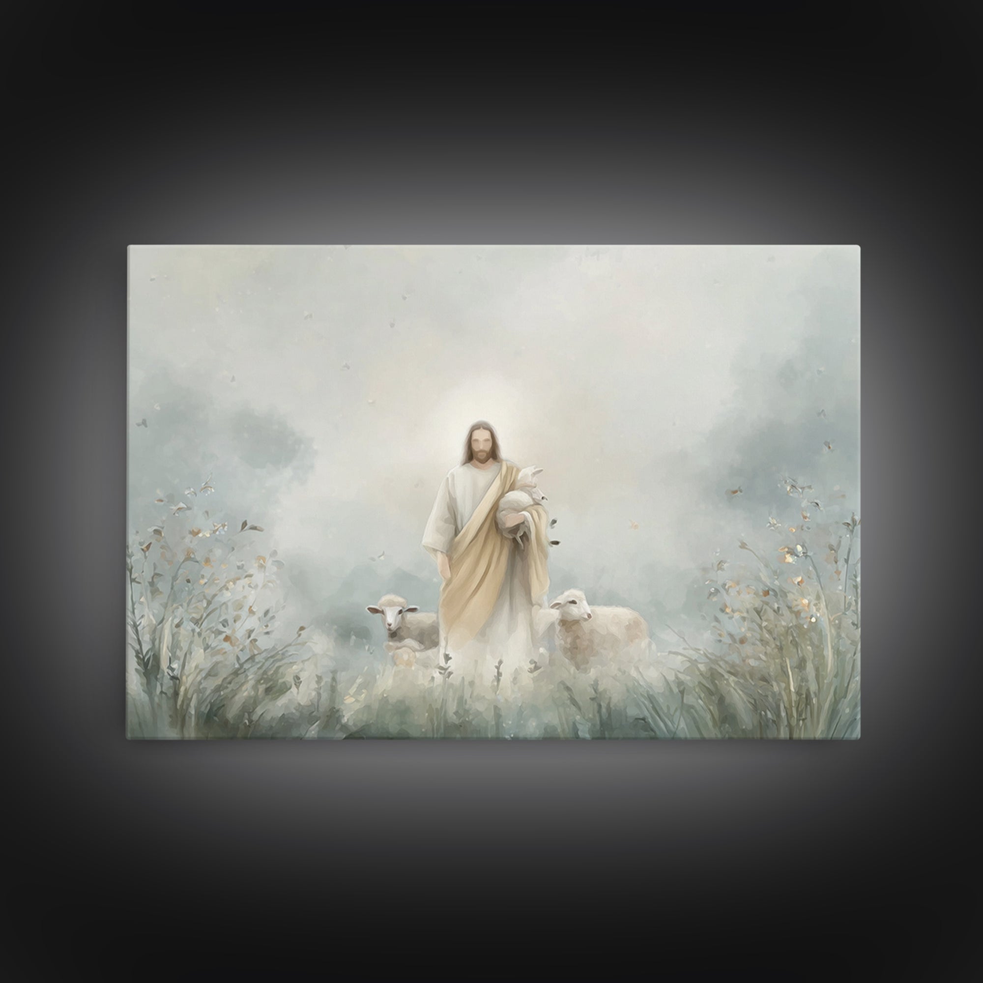Autumn Shepherd Stillness | Framed Canvas Print | Christian Wall Art | Christian Art Canvas | Jesus Painting | Christmas Art