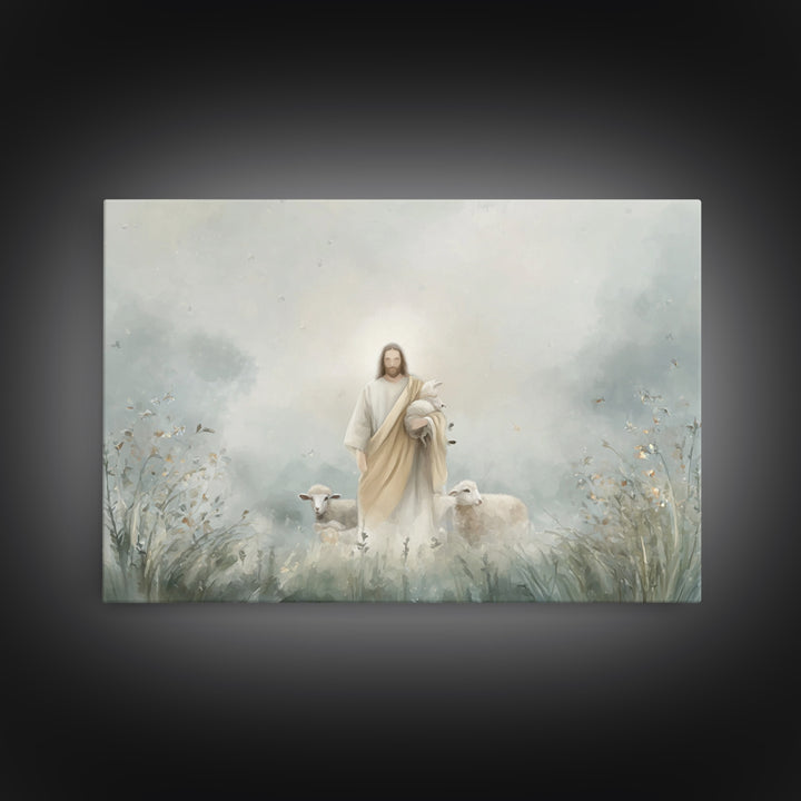 Autumn Shepherd Stillness | Framed Canvas Print | Christian Wall Art | Christian Art Canvas | Jesus Painting | Christmas Art