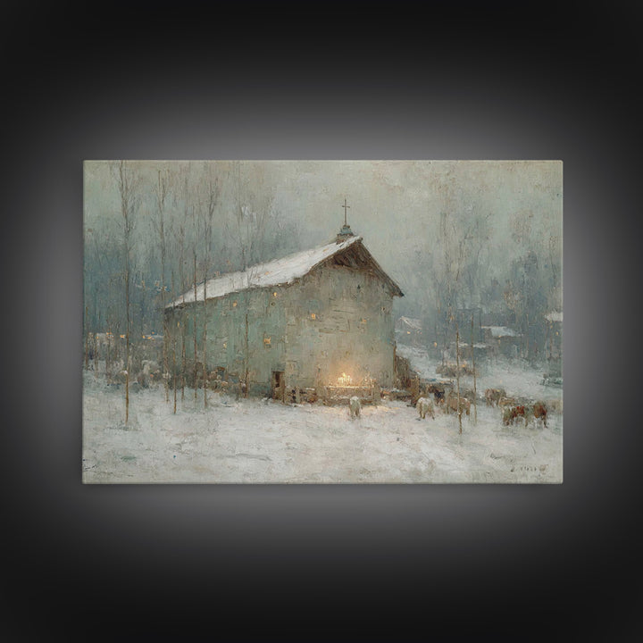 Rustic Nativity Glow | Framed Canvas Print | Christian Wall Art | Christian Art Canvas | Jesus Painting | Christmas Art | Christian Decorat