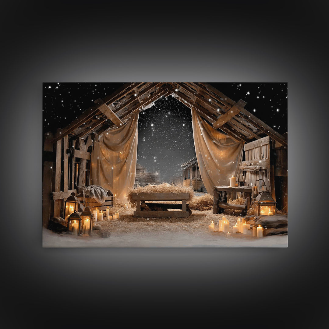 Winter Chapel Light, Framed Canvas Print, Christian Wall Art, Christian Art Canvas, Christmas Art, Christian Christmas Art, Vintage Christi