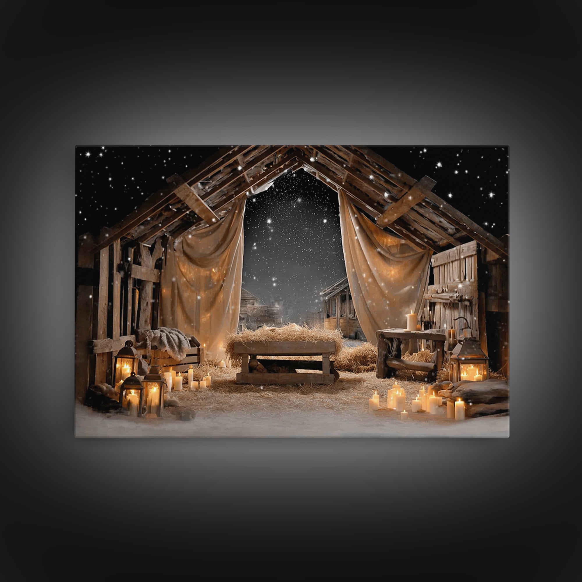 Winter Chapel Light, Framed Canvas Print, Christian Wall Art, Christian Art Canvas, Christmas Art, Christian Christmas Art, Vintage Christi