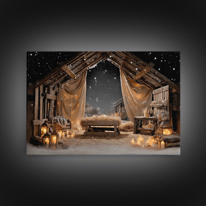 Winter Chapel Light, Framed Canvas Print, Christian Wall Art, Christian Art Canvas, Christmas Art, Christian Christmas Art, Vintage Christi