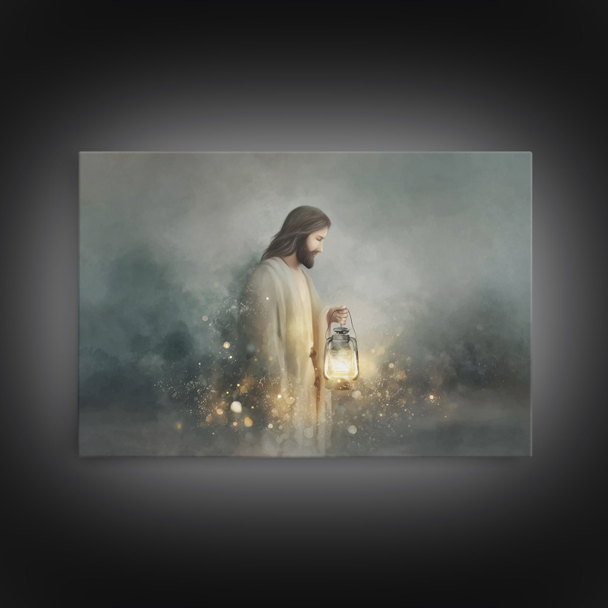 Guiding Lantern Light – Framed Canvas Print – Christian Wall Art – Jesus Painting – Christian Art Canvas – Christian Christmas Art – Modern