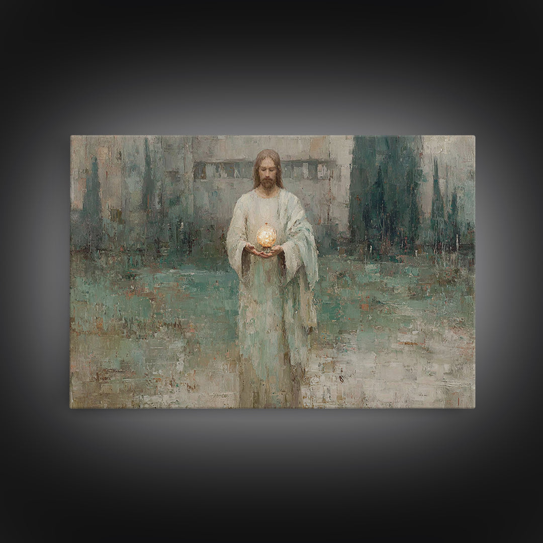 Eternal Glow, Framed Canvas Print, Christian Wall Art, Christian Art Canvas, Jesus Painting, Subtle Christian Art, Christian Decor