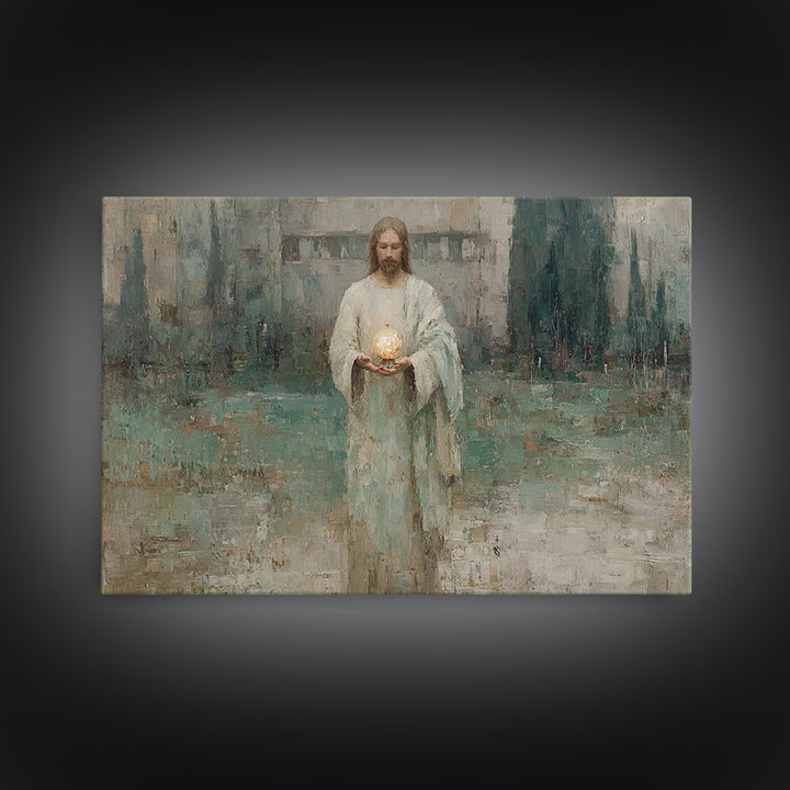 Eternal Glow, Framed Canvas Print, Christian Wall Art, Christian Art Canvas, Jesus Painting, Subtle Christian Art, Christian Decor