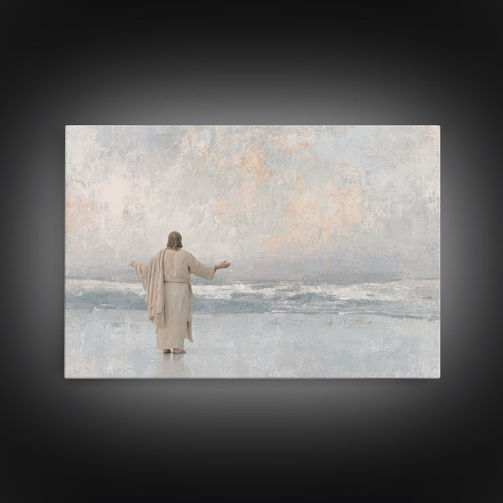 Shore Of Grace | Framed Canvas Print | Jesus Painting | Christian Art Canvas | Christian Wall Art | Minimalist Christian Art | Christian De