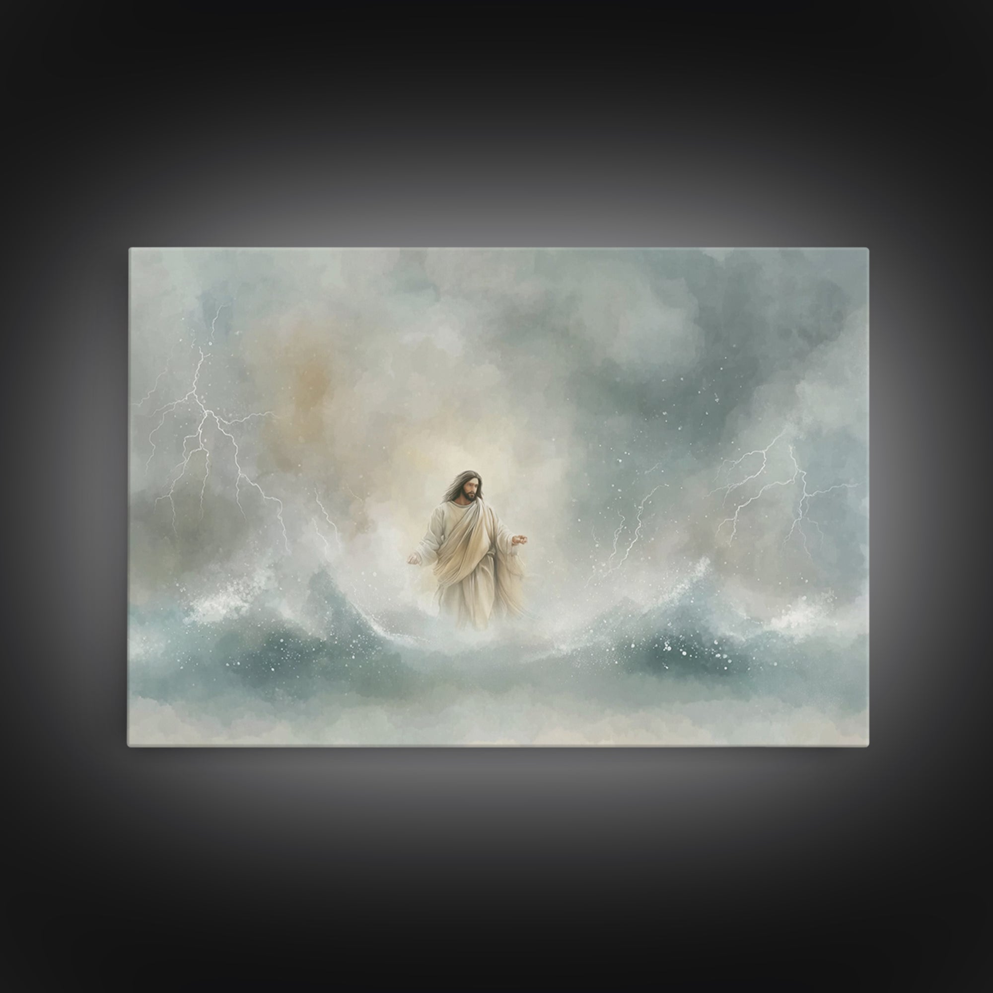 Stormborn Grace – Framed Canvas Print – Jesus Painting – Christian Art Work – Christian Wall Art – Moody Christian Art – Large Christian Pa