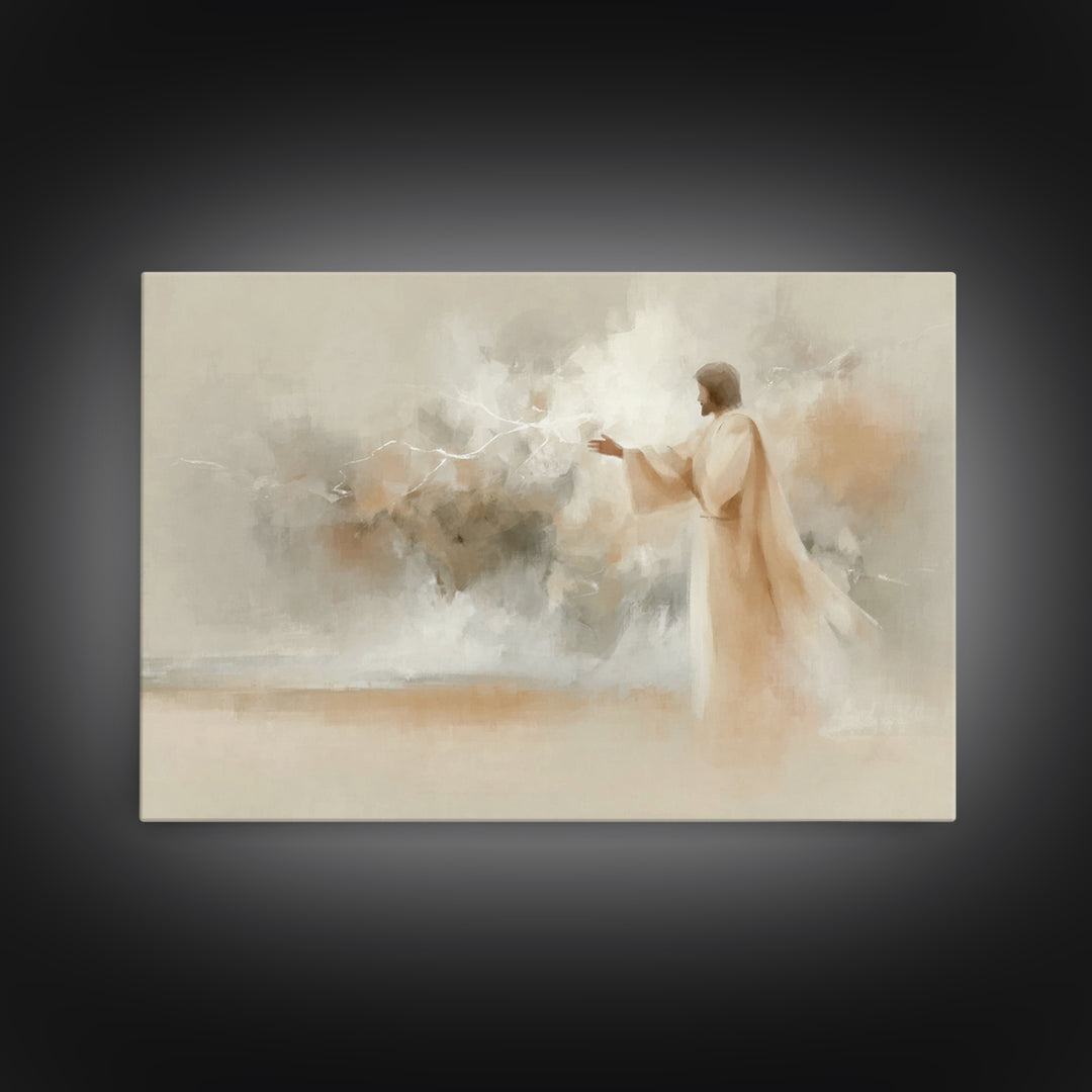 Divine Stillness – Framed Canvas Print – Minimalist Christian Art – Christian Wall Art – Jesus Painting – Christian Art Canvas – Abstract C
