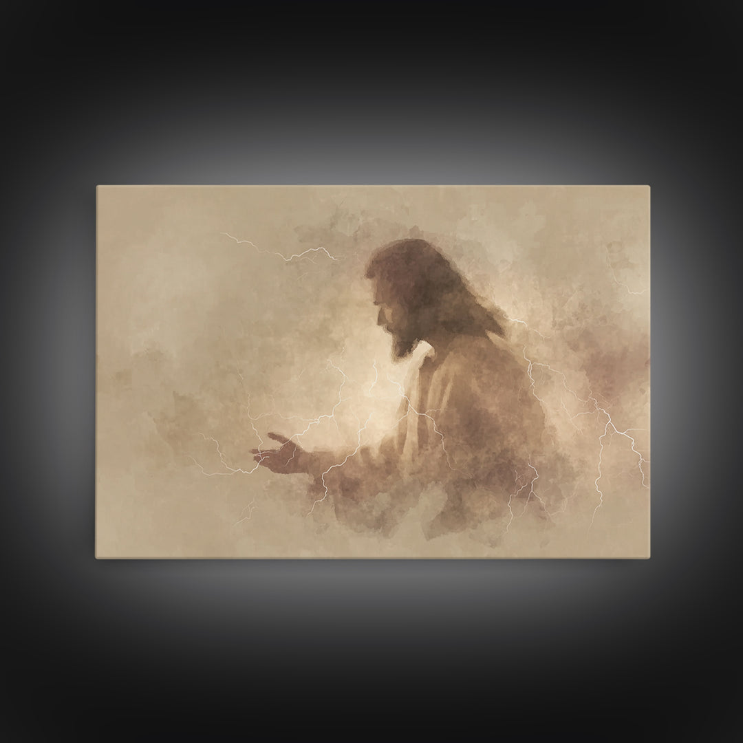 Radiant Mercy – Framed Canvas Print – Christian Art Canvas – Moody Christian Art – Jesus Art Print – Christian Wall Art – Unique Christian