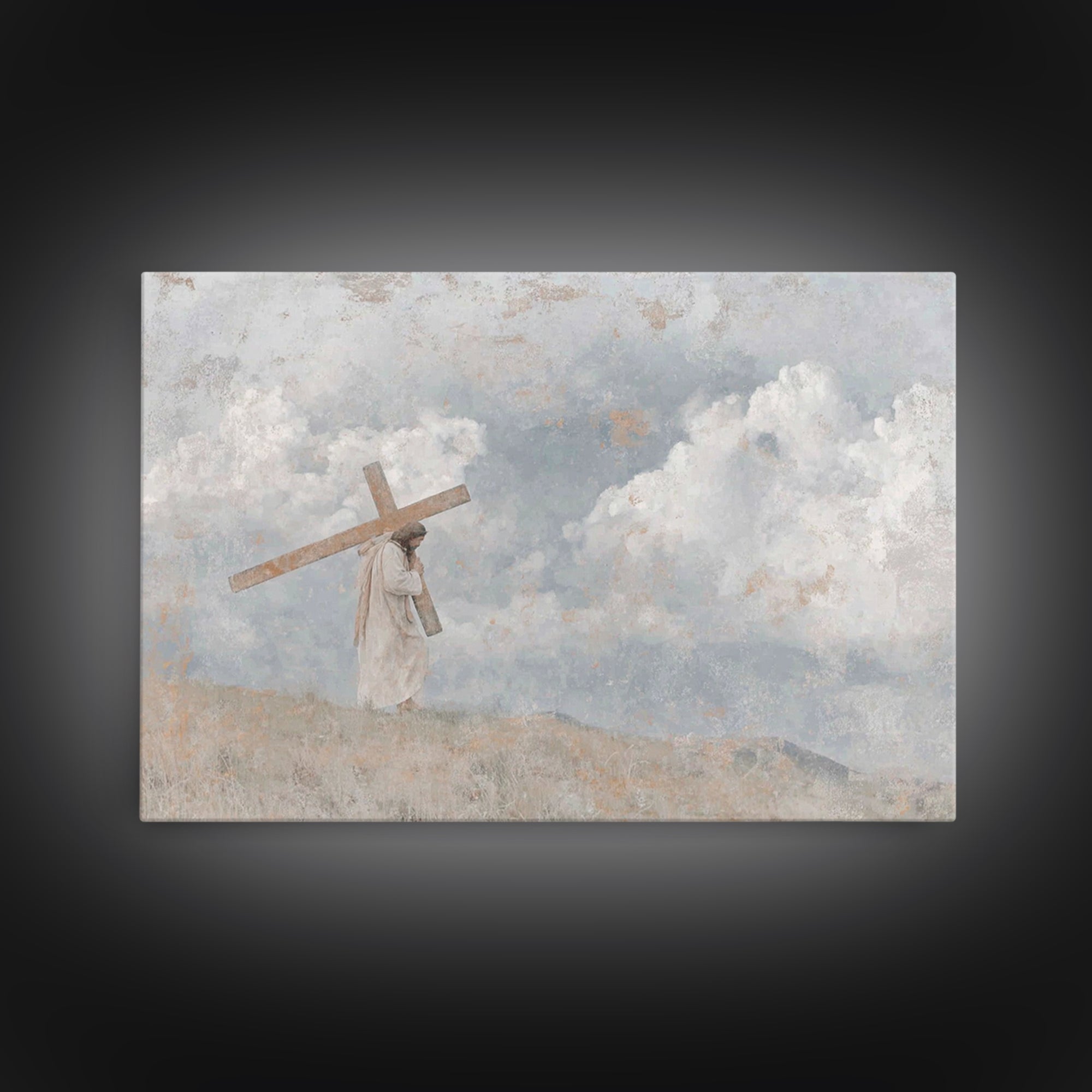 Calvary Sky – Framed Canvas Print – Christian Art Canvas – Christian Wall Art – Jesus Painting – Modern Christian Painting – Christian Gift