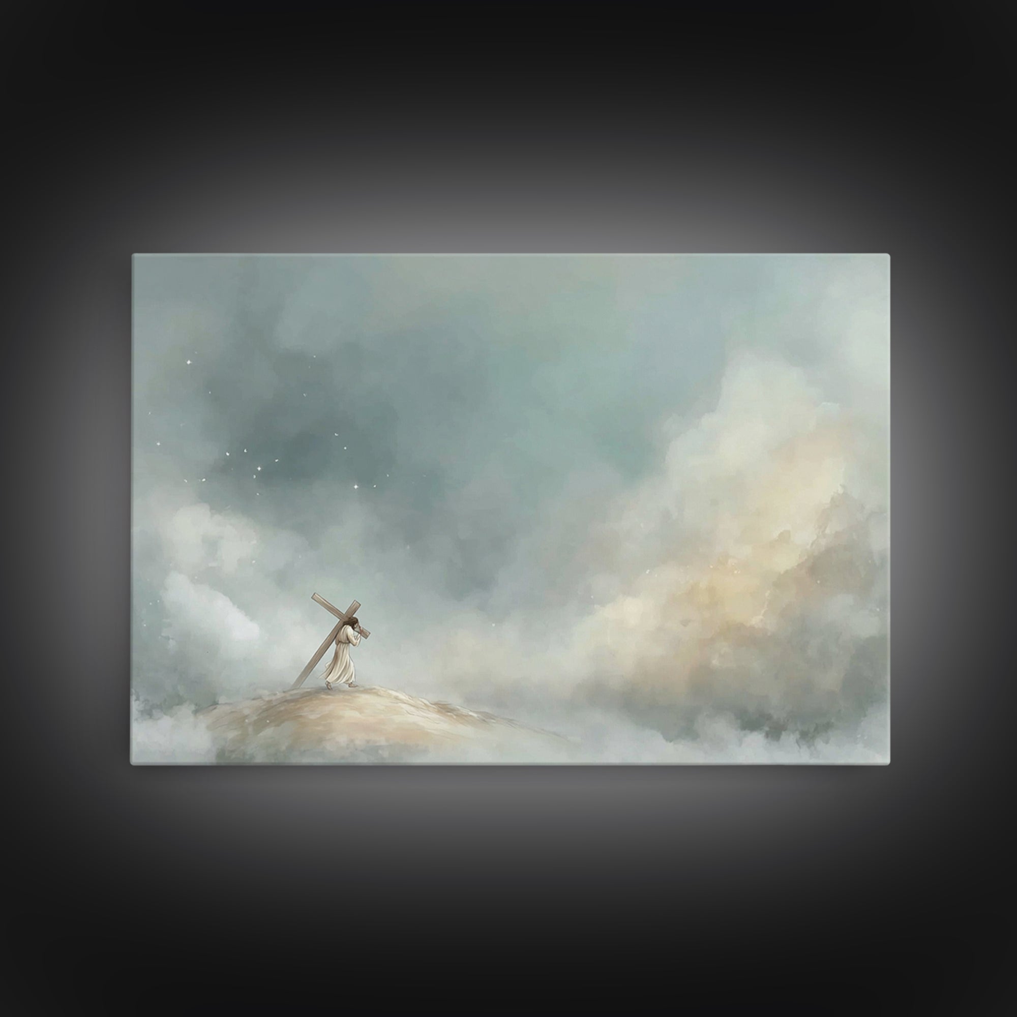 Hilltop Journey – Framed Canvas Print – Jesus Painting – Christian Art Canvas – Christian Wall Art – Subtle Christian Art – Christian Gift