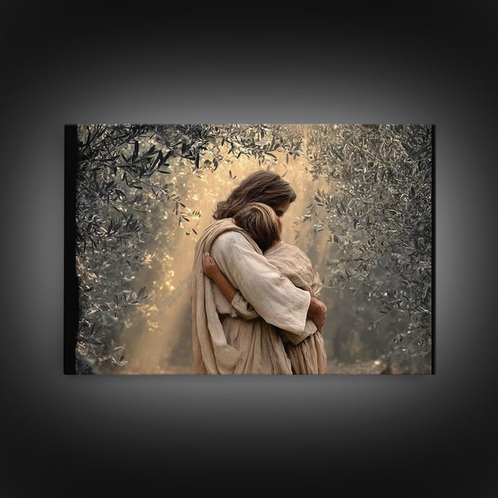 Gentle Refuge – Framed Canvas Print – Jesus Painting – Christian Wall Art – Christian Art Canvas – Minimalist Christian Art – Christian Dec