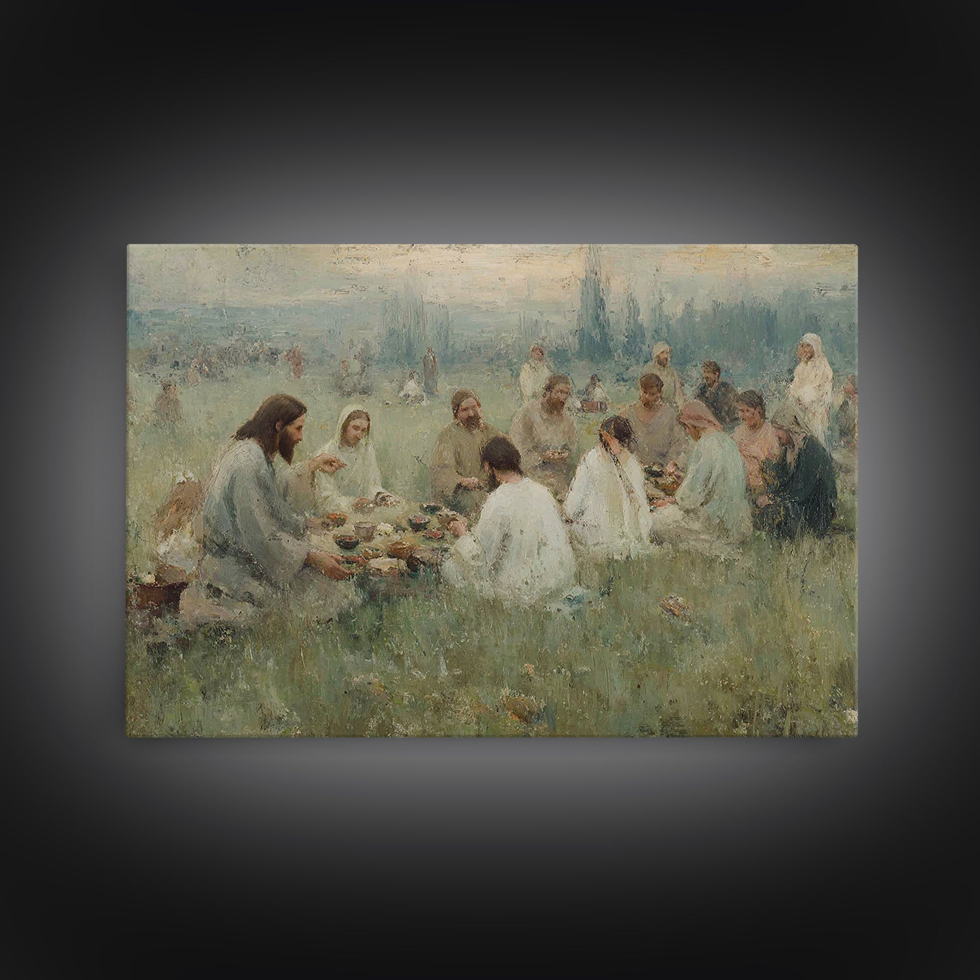 Fields Of Sharing – Framed Canvas Print – Christian Art Canvas – Large Christian Painting – Christian Wall Art – Subtle Christian Paintings