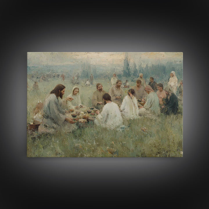 Fields Of Sharing – Framed Canvas Print – Christian Art Canvas – Large Christian Painting – Christian Wall Art – Subtle Christian Paintings