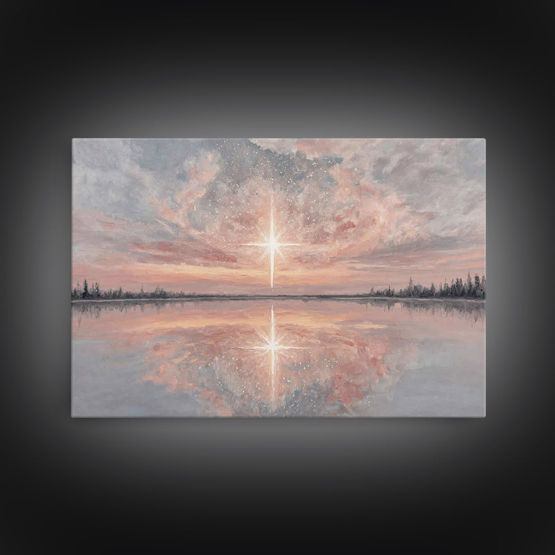 Heavenly Dawn Star | Framed Canvas Print | Christian Art Canvas | Christian Christmas Decor | Christian Painting | Christmas Wall Art | Vin