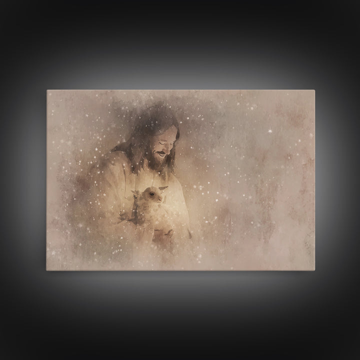 Heavenly Shepherd Joy – Framed Canvas Print – Jesus Art Print – Christian Wall Art – Christian Art Canvas – Christian Gift – Subtle Christi