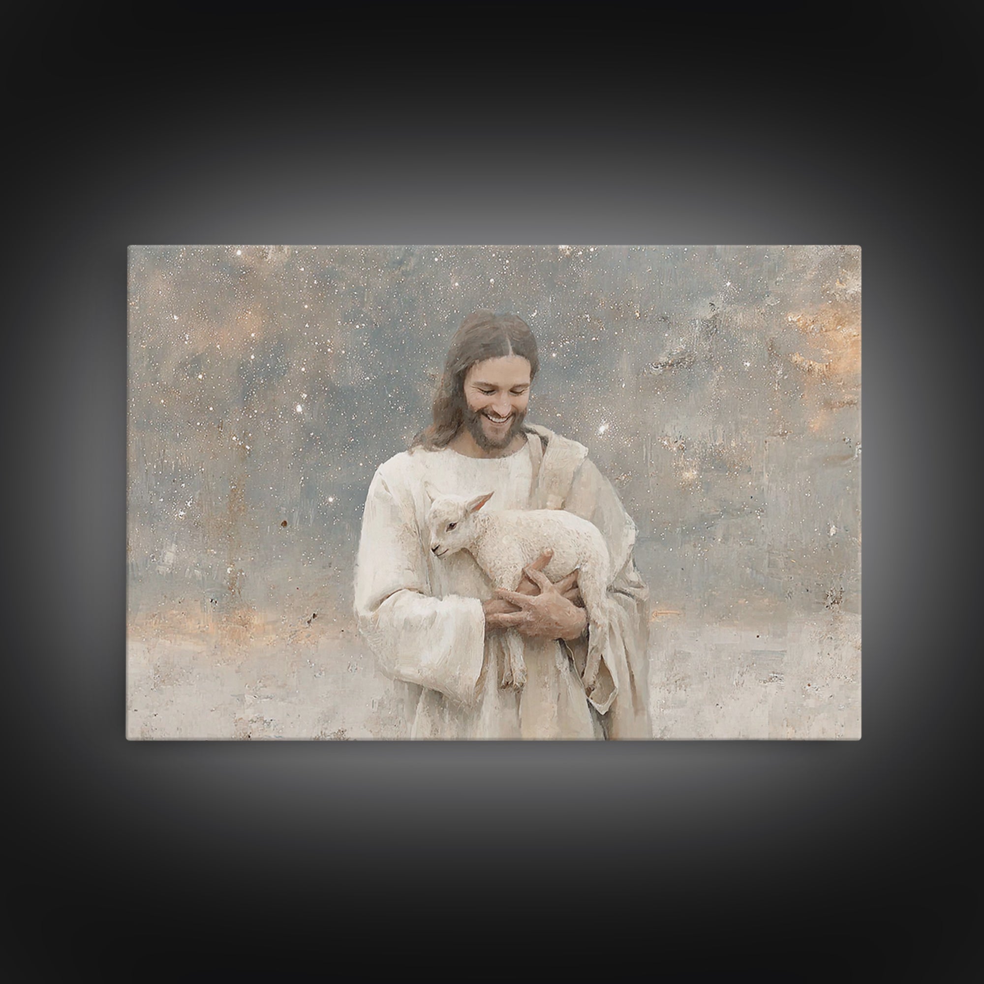 Lamb Of Comfort | Framed Canvas Print | Christian Wall Art | Christian Art Canvas | Jesus Painting | Christian Decorations | Modern Christi