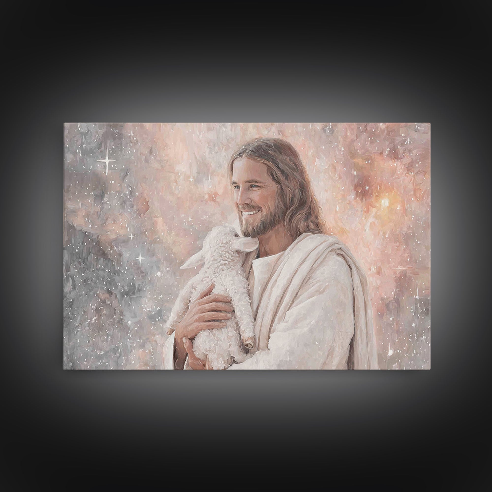 Joyful Shepherd Love | Framed Canvas Print | Jesus Canvas Art | Christian Wall Art | Christian Art Work | Christian Decor | Christian Gift