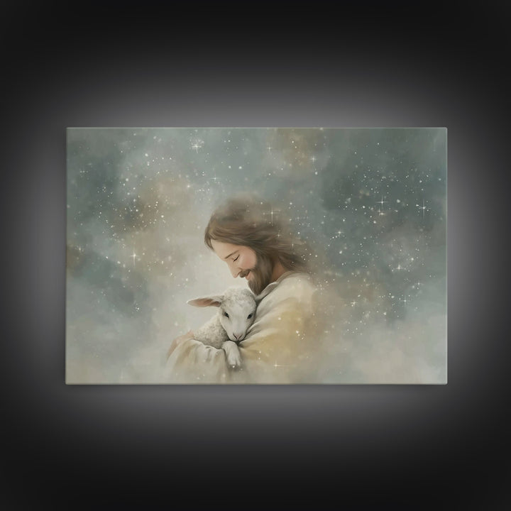 Tender Shepherd Glow, Framed Canvas Print, Christian Art Canvas, Jesus Painting, Christian Wall Art, Christian Gift, Subtle Christian Paint