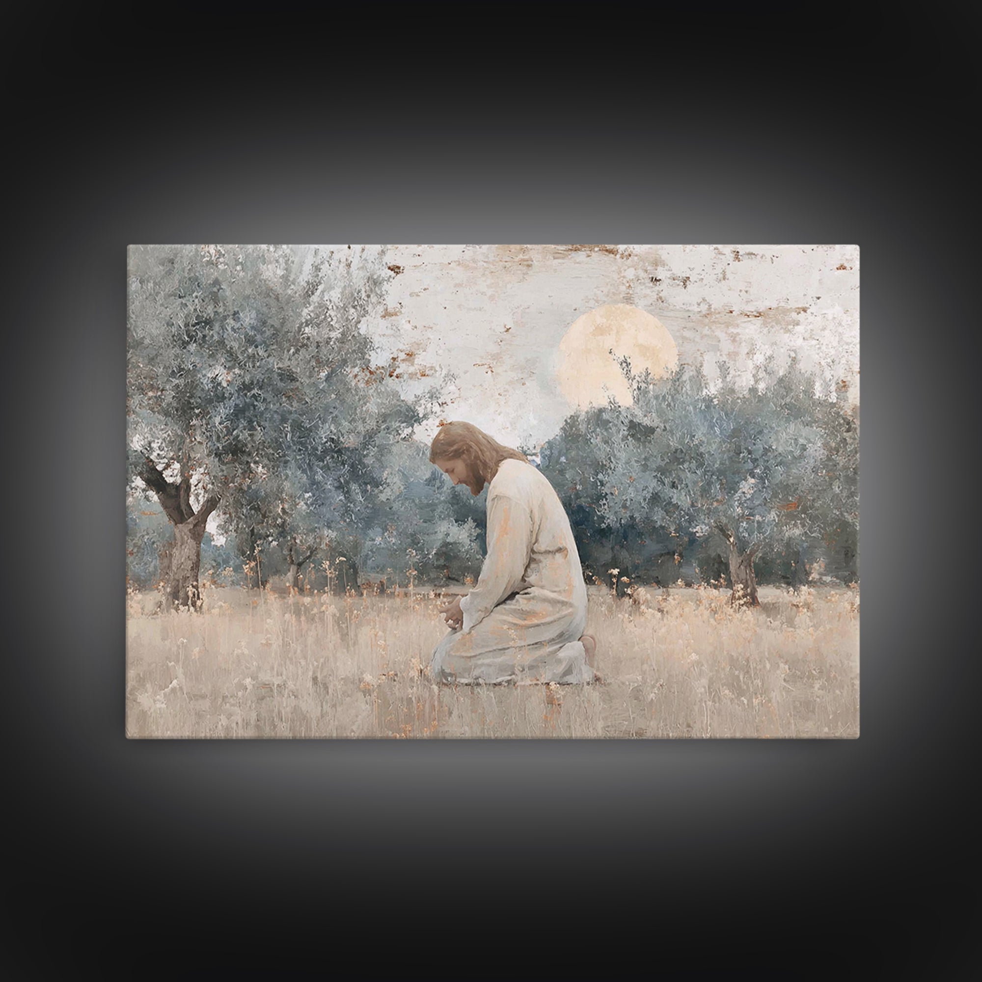 Olive Grove Reverence | Framed Canvas Print | Christian Art Canvas | Jesus Painting | Vintage Christian Art | Christian Wall Art | Christia
