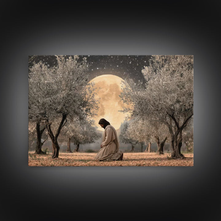 Moonlit Devotion - Framed Canvas Print - Christian Art Canvas - Jesus Painting - Christian Wall Art - Christian Christmas Art