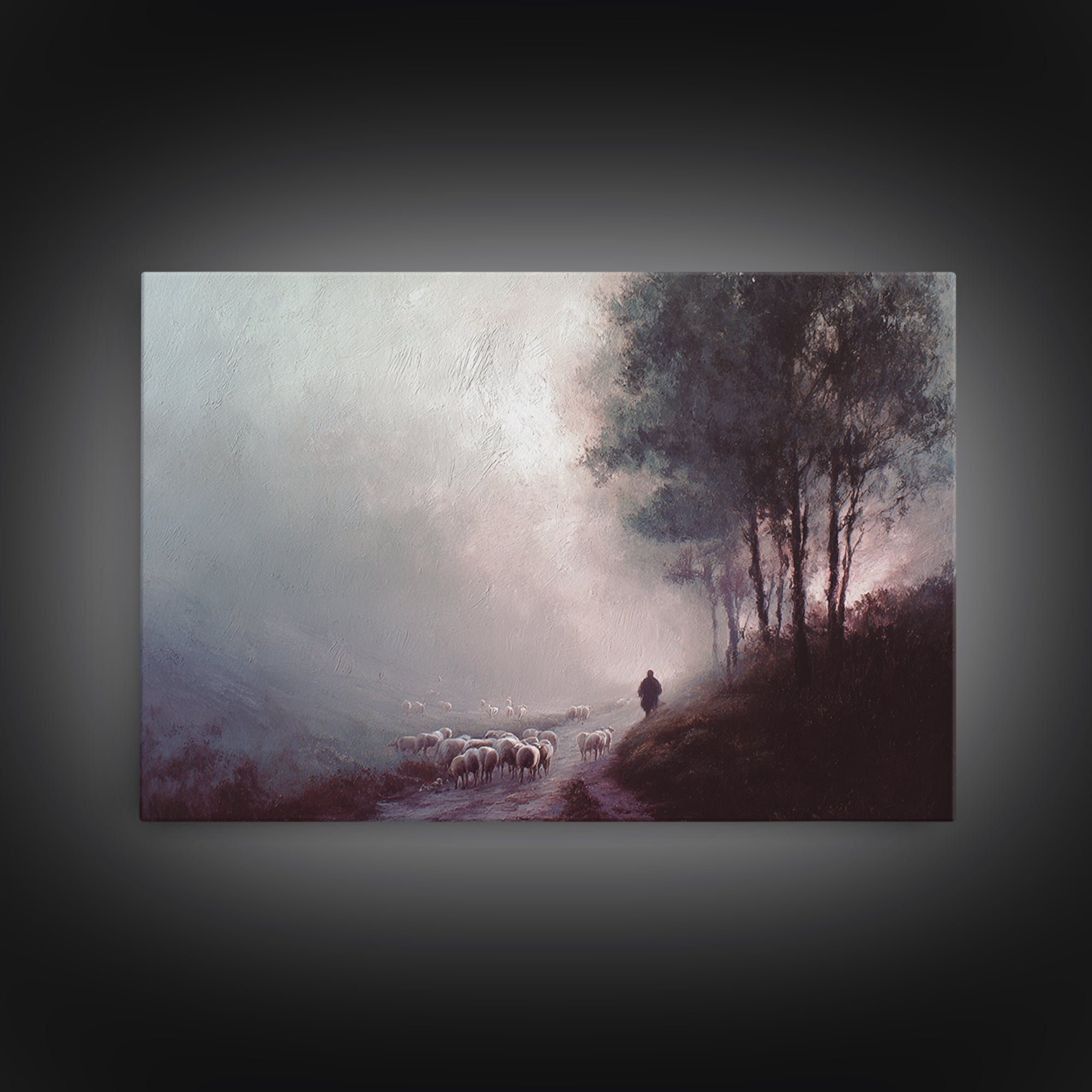 Twilight Shepherd – Framed Canvas Print – Christian Art Canvas – Christian Wall Art – Jesus Painting – Subtle Christian Art