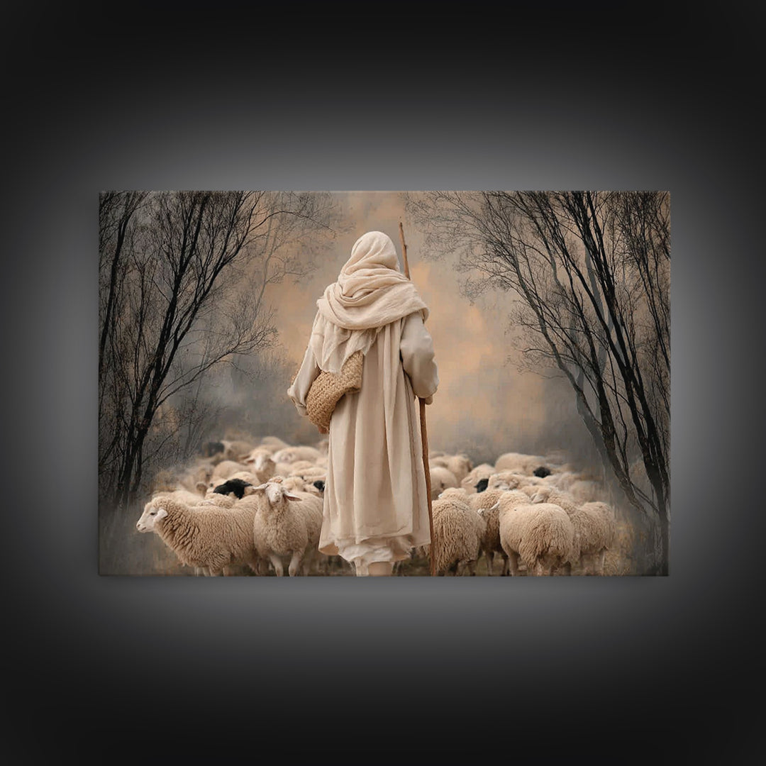Evening Shepherd – Framed Canvas Print – Christian Art Canvas – Christian Wall Art – Large Christian Painting – Jesus Art Print