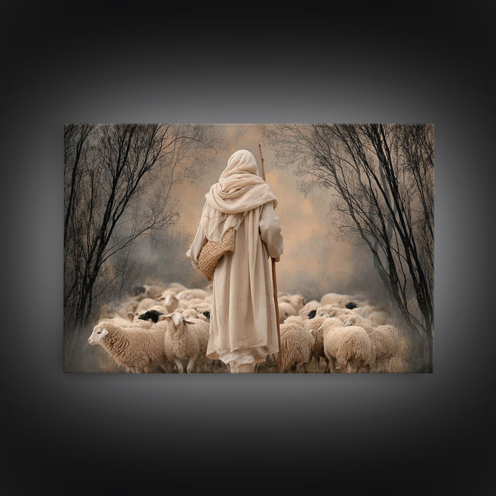Evening Shepherd – Framed Canvas Print – Christian Art Canvas – Christian Wall Art – Large Christian Painting – Jesus Art Print
