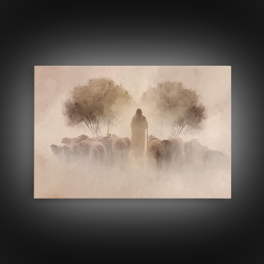 Guiding Presence – Framed Canvas Print – Christian Art Canvas – Jesus Painting – Christian Wall Art – Subtle Christian Paintings
