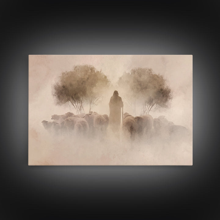 Guiding Presence – Framed Canvas Print – Christian Art Canvas – Jesus Painting – Christian Wall Art – Subtle Christian Paintings