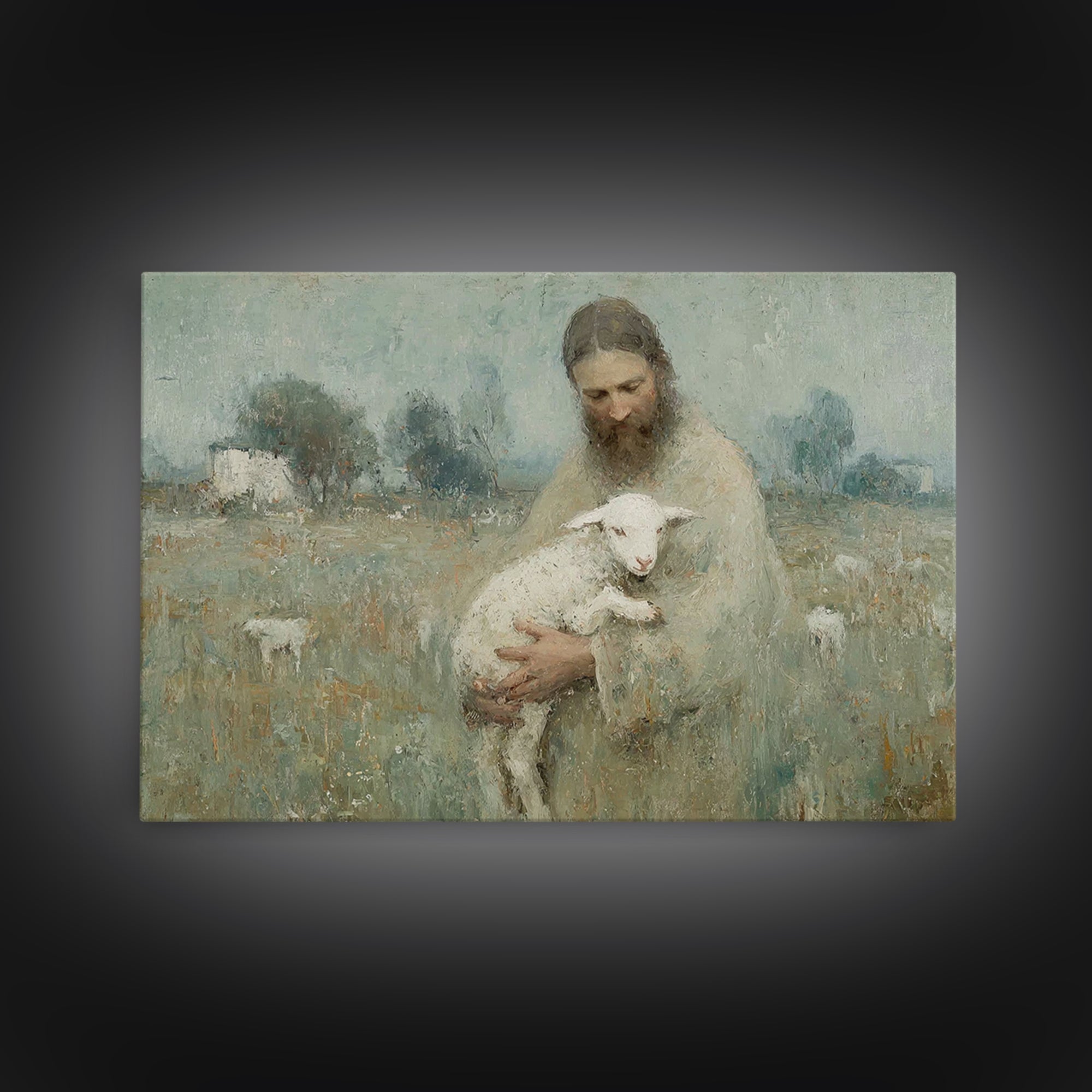 Pastoral Shepherd Calm – Framed Canvas Print – Christian Art – Jesus Painting – Christian Wall Art – Christian Art Canvas – Christmas Art –