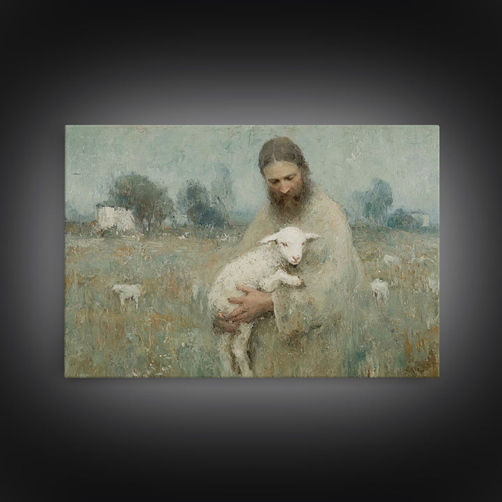 Pastoral Shepherd Calm – Framed Canvas Print – Christian Art – Jesus Painting – Christian Wall Art – Christian Art Canvas – Christmas Art –