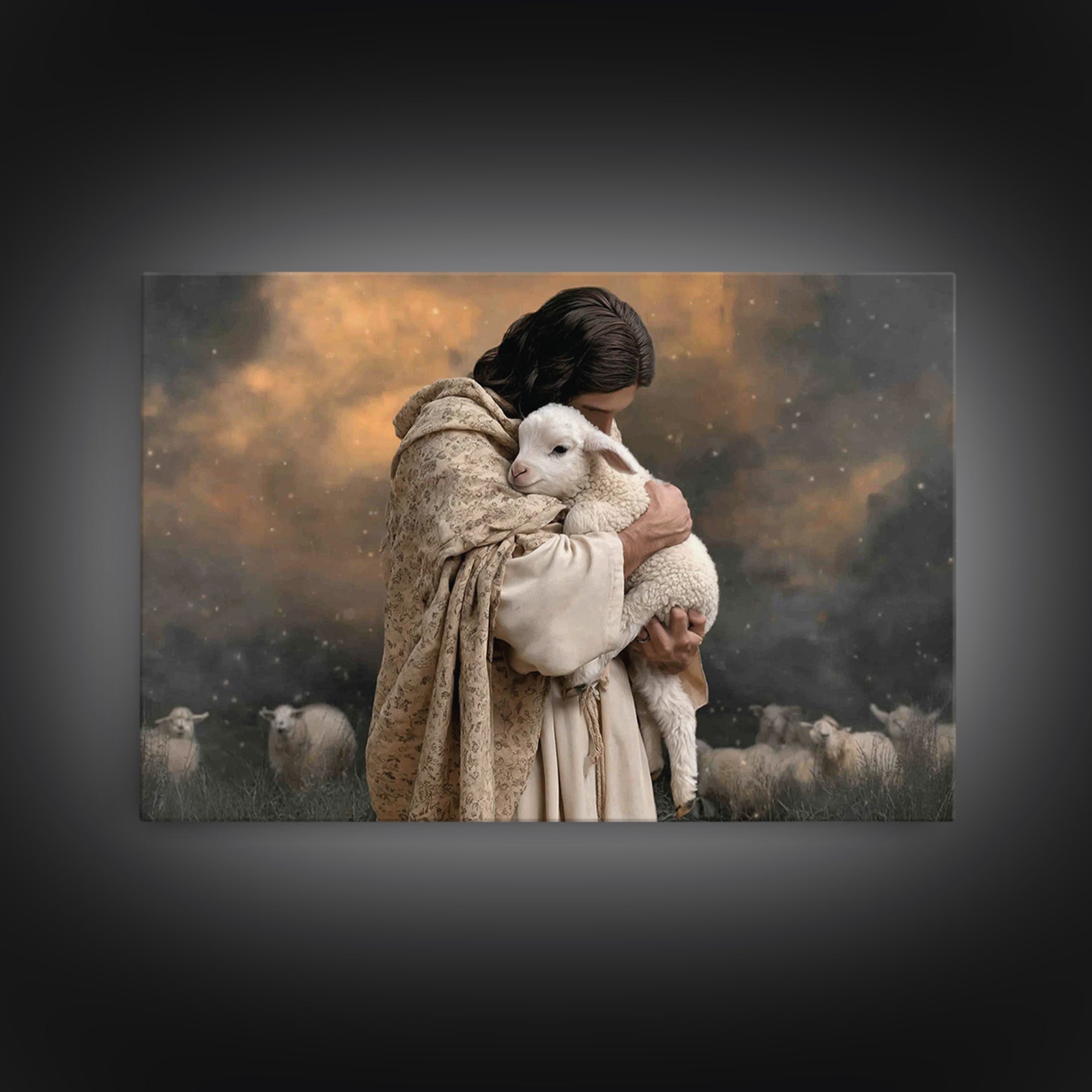 Evening Shepherd Peace | Framed Canvas Print | Jesus Painting | Christian Art | Christian Wall Art | Christian Art Canvas | Christmas Art |