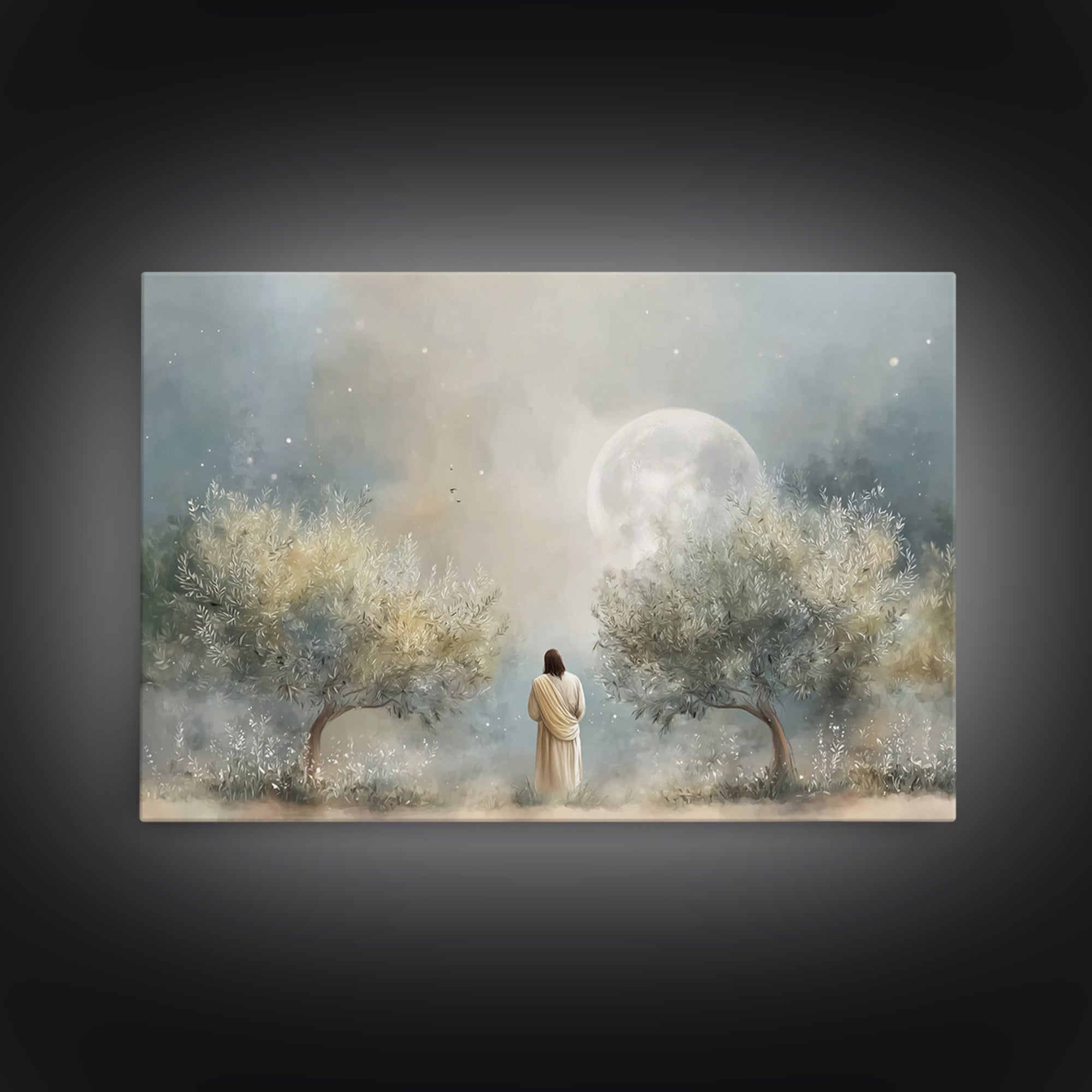 Moonlit Prayer Stillness, Framed Canvas Print, Christian Art Canvas, Christian Wall Art, Jesus Painting, Christmas Art, Christian Decor, Ch