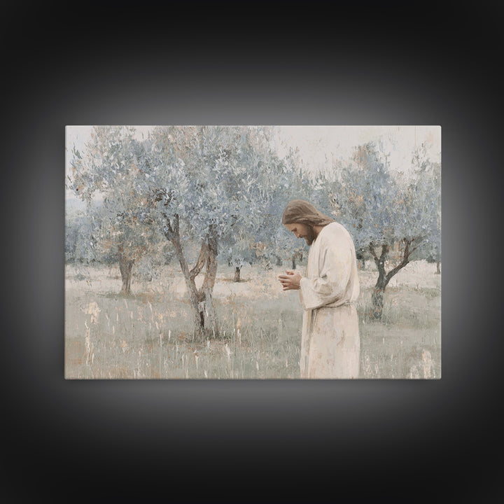 Olive Grove Reverence | Framed Canvas Print | Christian Art Canvas | Christian Wall Art | Jesus Painting | Subtle Christian Art | Christian
