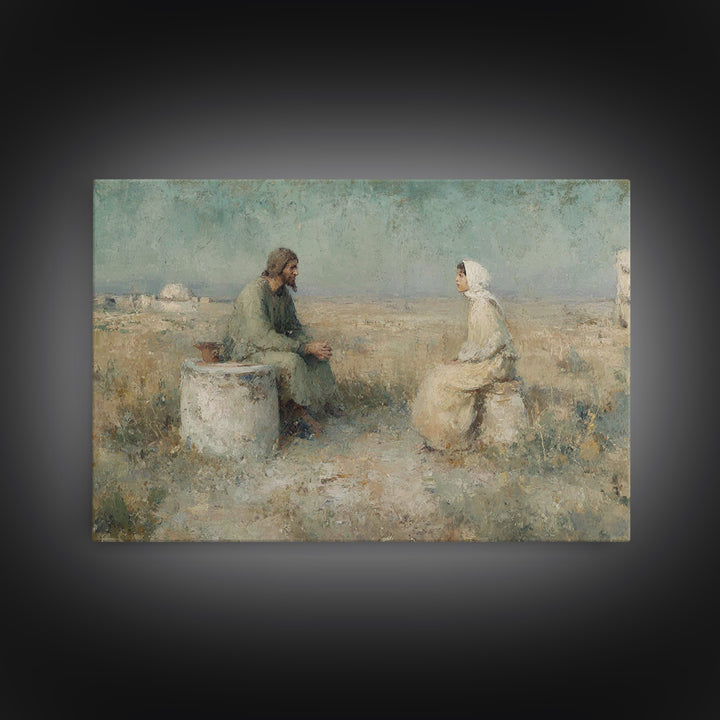 Desert Well Dialogue | Framed Canvas Print | Christian Art Canvas | Jesus Painting | Christian Wall Art | Vintage Christian Art | Christian