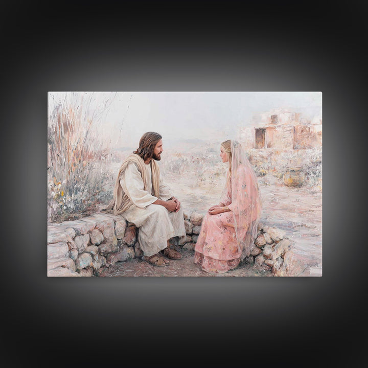 Riverside Mercy | Framed Canvas Print | Christian Art Canvas | Jesus Painting | Christian Wall Art | Soft Christian Art | Modern Christian