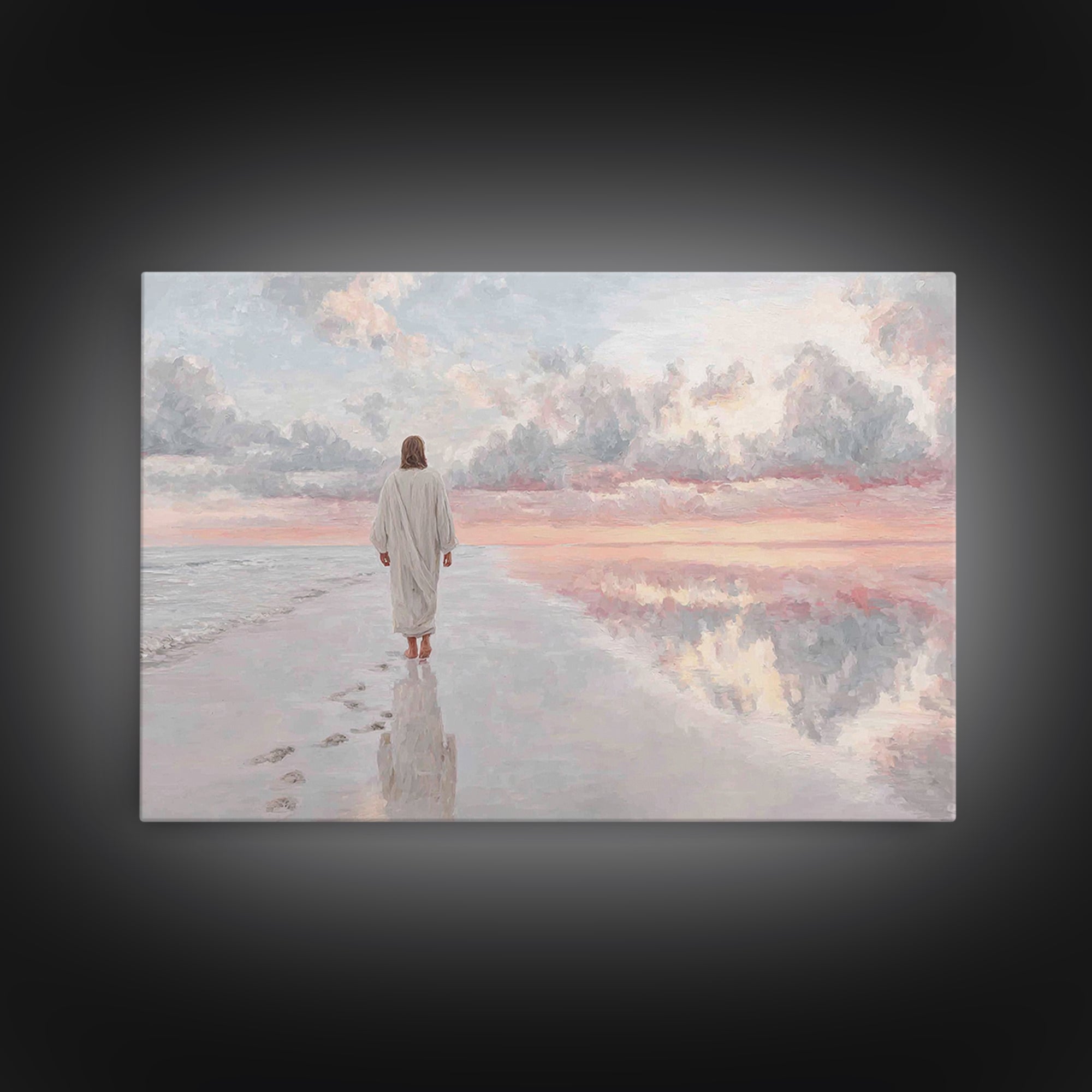 Shoreline Peace – Framed Canvas Print – Christian Art Canvas – Jesus Painting – Christian Wall Art – Modern Christian Art
