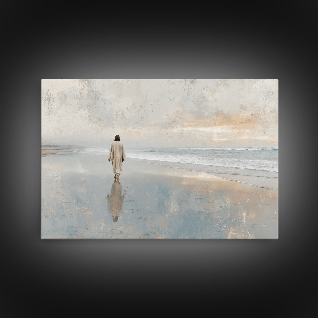 Quiet Shore Grace | Framed Canvas Print | Christian Wall Art | Jesus Painting | Christian Art Canvas | Modern Christian Art | Christian Gif