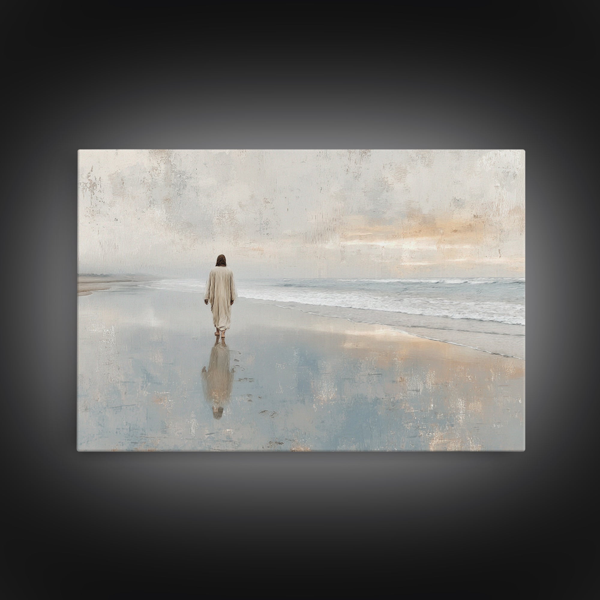 Quiet Shore Grace | Framed Canvas Print | Christian Wall Art | Jesus Painting | Christian Art Canvas | Modern Christian Art | Christian Gif