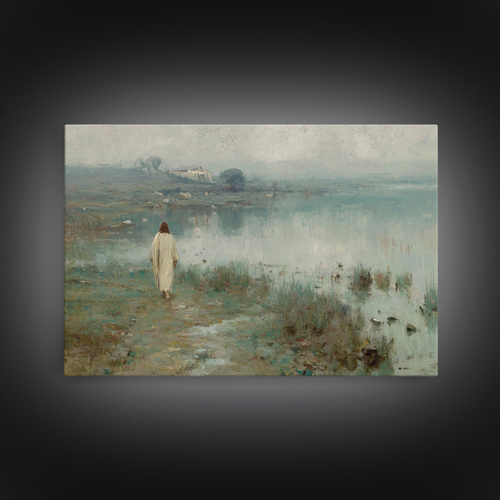Sacred Green Path, Framed Canvas Print, Christian Art Canvas, Christian Wall Art, Jesus Painting, Subtle Christian Art, Vintage Christian P