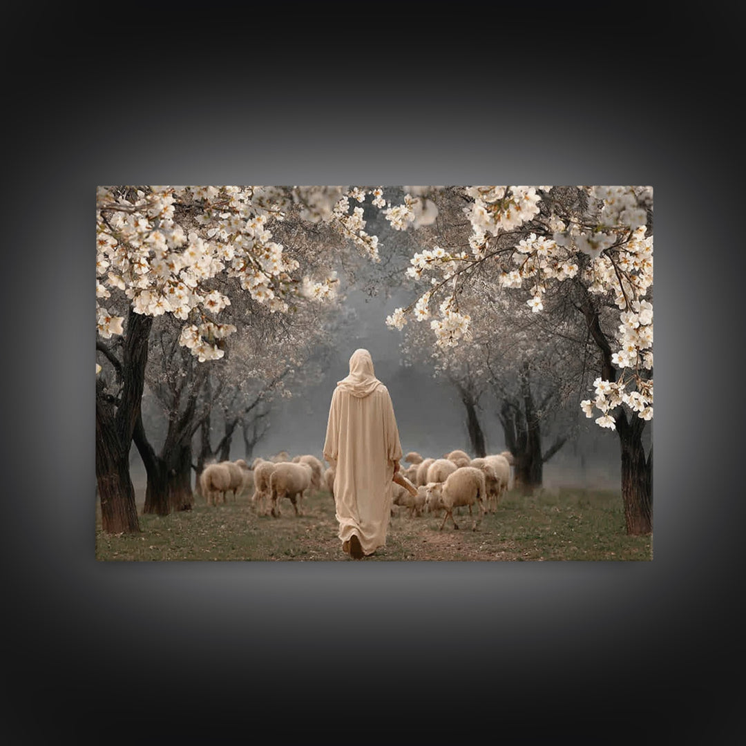 Blooming Shepherd Path – Framed Canvas Print – Christian Art Canvas – Christian Painting – Jesus Painting – Christian Wall Art – Vintage Ch