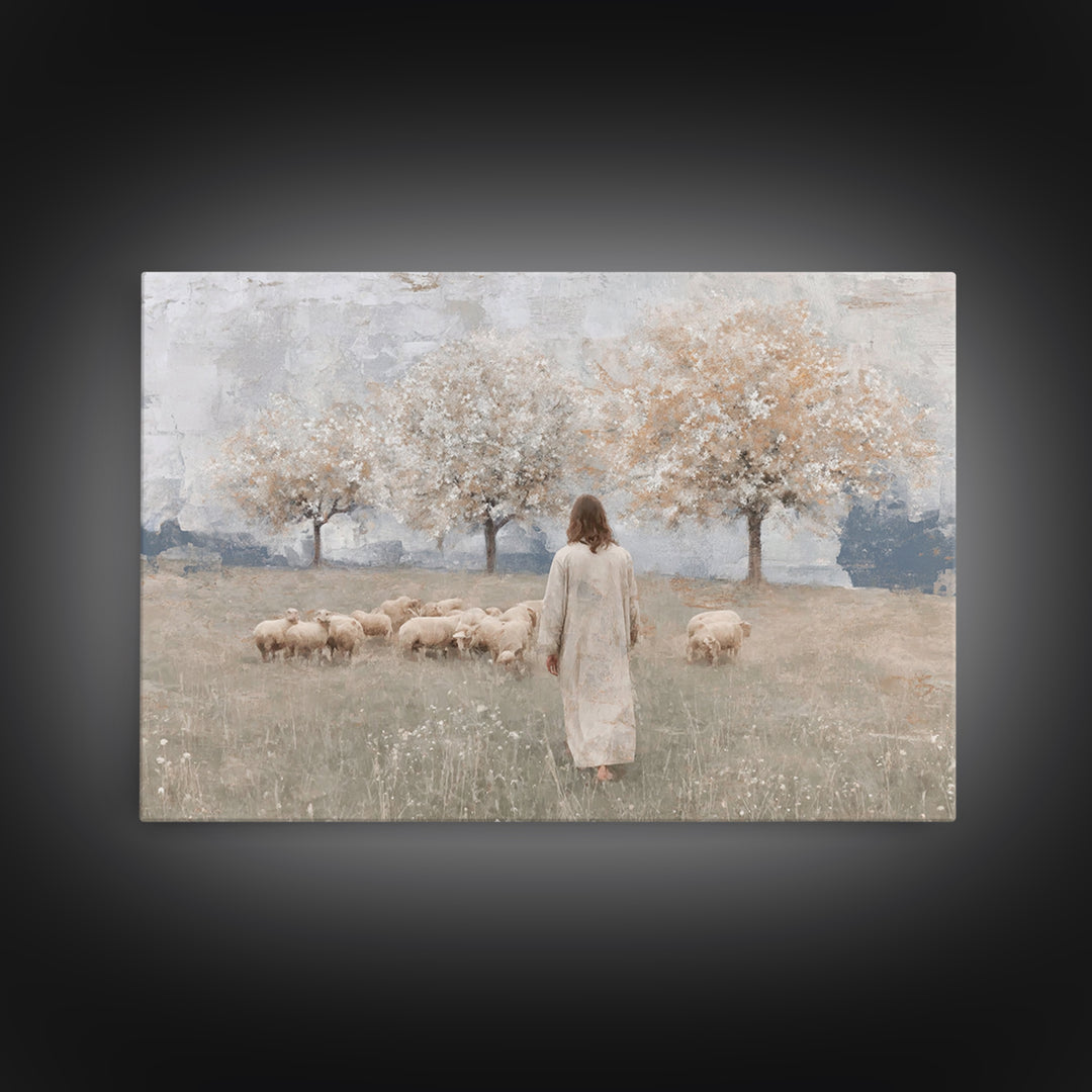 Crimson Pasture Path | Framed Canvas Print | Christian Art Canvas | Jesus Painting | Christian Wall Art | Large Christian Painting | Unique